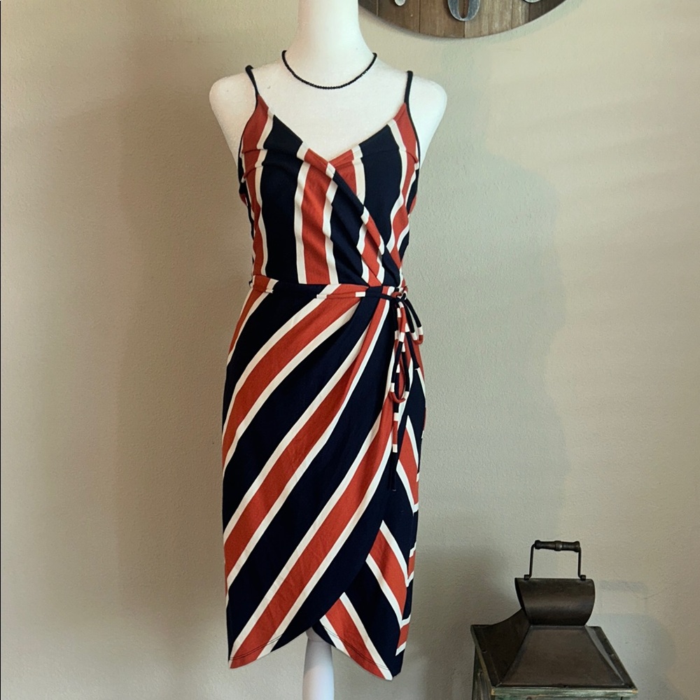 Striped Wrap Dress in Navy and Orange. Market & Spruce